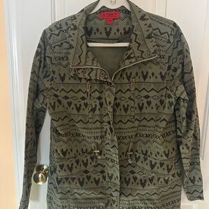 CoffeeShop Olive Patterned Utility Jacket